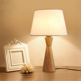 Empire Shade Night Lamp Nordic Fabric 1-Light Wood Table Lighting with Funnel Shaped Base Clearhalo 'Lamps' 'Table Lamps' Lighting' 1949355