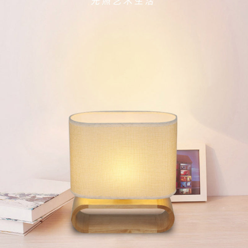 Wood Oval Nightstand Lamp Minimalism Single Fabric Table Light for Children Bedroom Clearhalo 'Lamps' 'Table Lamps' Lighting' 1949361