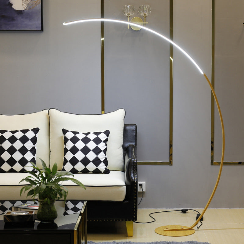 Minimalistic Bow Floor Lighting Metallic Living Room LED Reading Floor Lamp in Black/Beige Beige Clearhalo 'Floor Lamps' 'Lamps' Lighting' 1949364