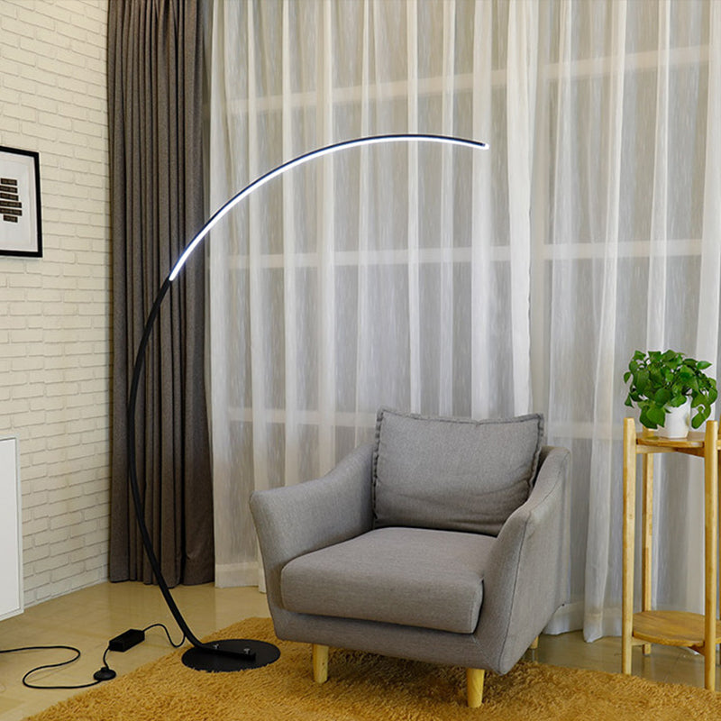 Minimalistic Bow Floor Lighting Metallic Living Room LED Reading Floor Lamp in Black/Beige Black Clearhalo 'Floor Lamps' 'Lamps' Lighting' 1949368