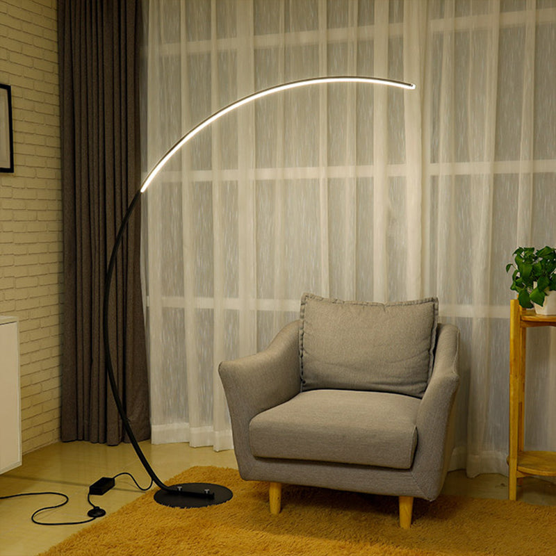 Minimalistic Bow Floor Lighting Metallic Living Room LED Reading Floor Lamp in Black/Beige Clearhalo 'Floor Lamps' 'Lamps' Lighting' 1949369
