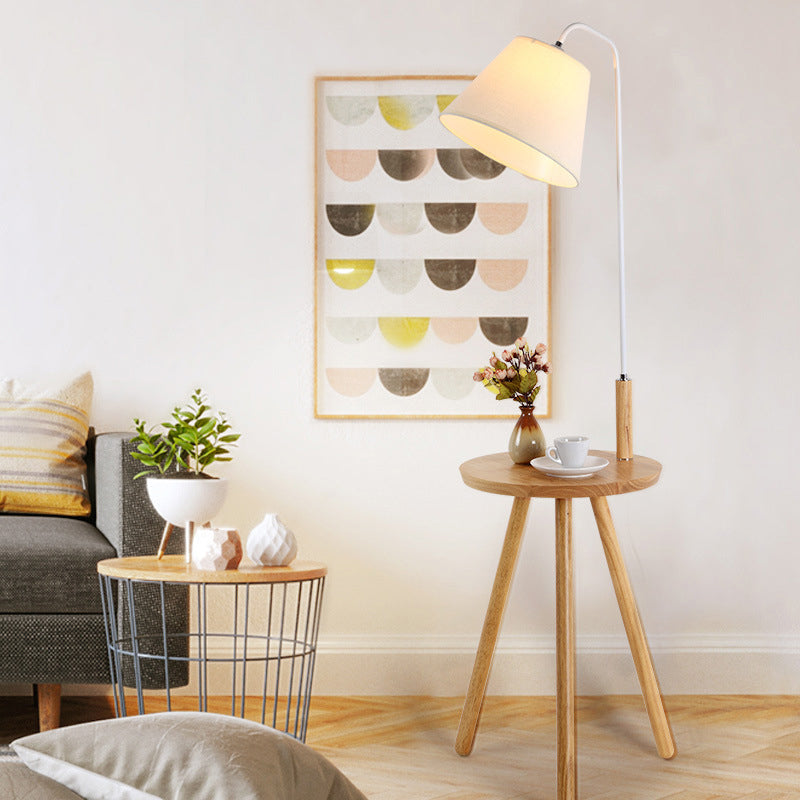 Fabric Cone/Drum/Tapered Floor Light Modern 1 Bulb Black/White/Wood Stand Up Lamp with Table/Storage Rack for Living Room White A Clearhalo 'Floor Lamps' 'Lamps' Lighting' 1949373