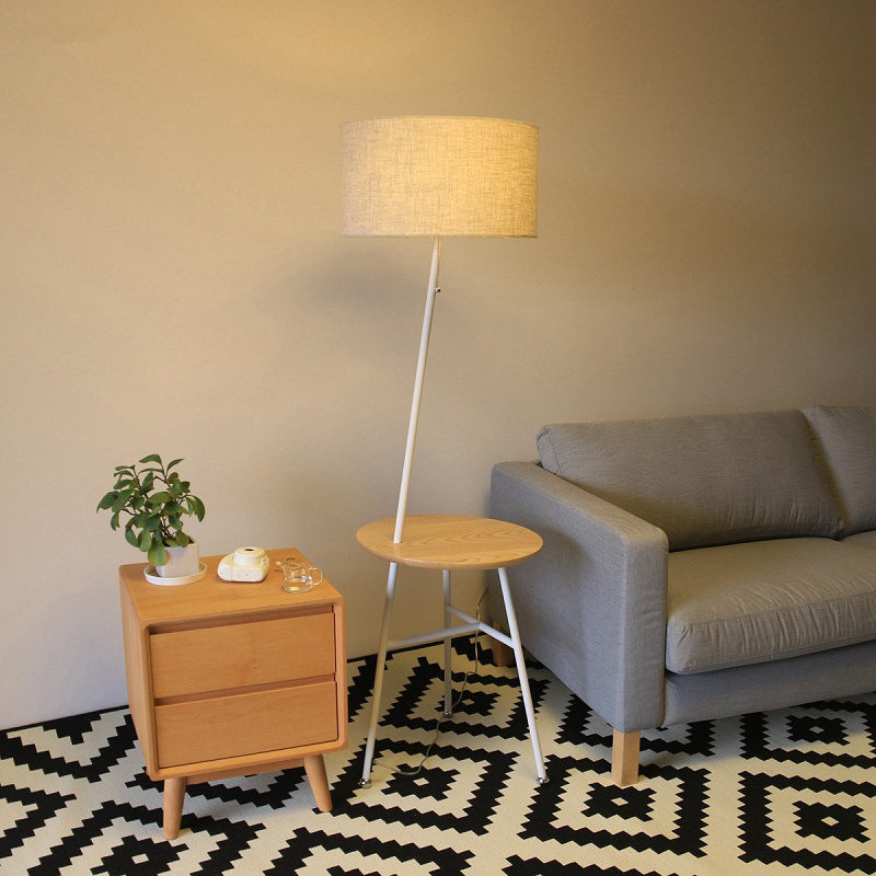 Fabric Cone/Drum/Tapered Floor Light Modern 1 Bulb Black/White/Wood Stand Up Lamp with Table/Storage Rack for Living Room White C Clearhalo 'Floor Lamps' 'Lamps' Lighting' 1949376