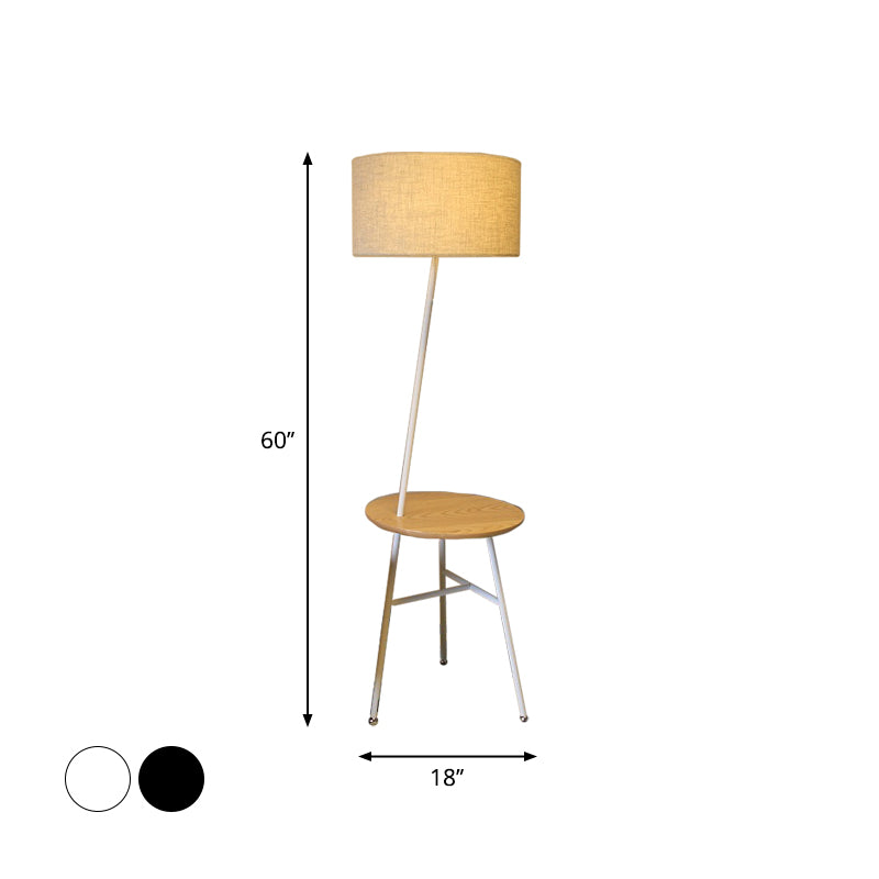 Fabric Cone/Drum/Tapered Floor Light Modern 1 Bulb Black/White/Wood Stand Up Lamp with Table/Storage Rack for Living Room Clearhalo 'Floor Lamps' 'Lamps' Lighting' 1949378