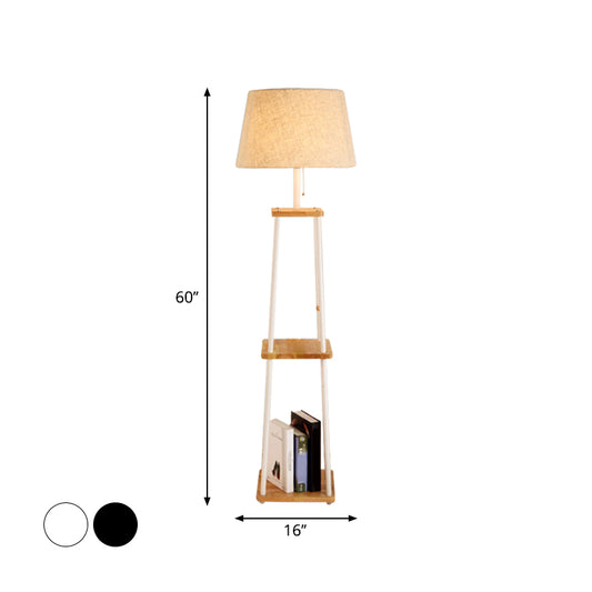 Fabric Cone/Drum/Tapered Floor Light Modern 1 Bulb Black/White/Wood Stand Up Lamp with Table/Storage Rack for Living Room Clearhalo 'Floor Lamps' 'Lamps' Lighting' 1949381