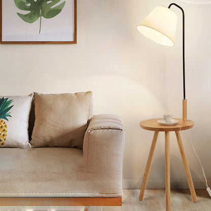 Fabric Cone/Drum/Tapered Floor Light Modern 1 Bulb Black/White/Wood Stand Up Lamp with Table/Storage Rack for Living Room Black A Clearhalo 'Floor Lamps' 'Lamps' Lighting' 1949382