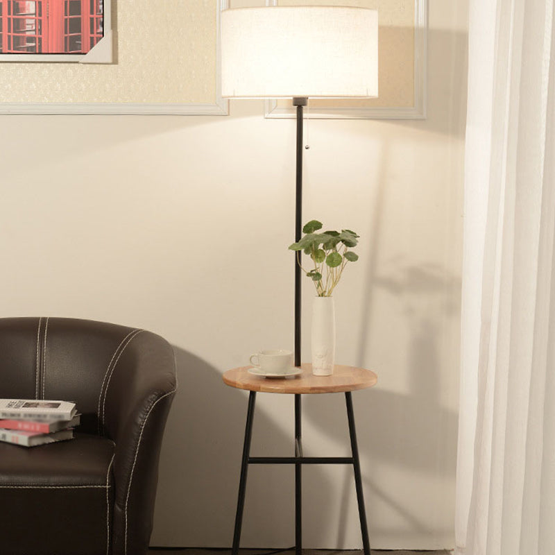 Fabric Cone/Drum/Tapered Floor Light Modern 1 Bulb Black/White/Wood Stand Up Lamp with Table/Storage Rack for Living Room Clearhalo 'Floor Lamps' 'Lamps' Lighting' 1949386