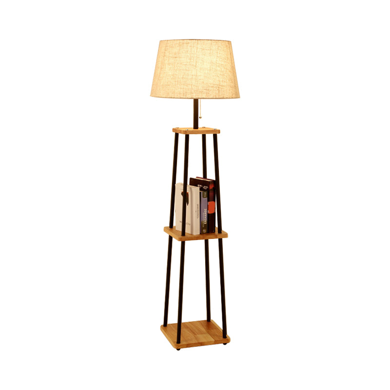Fabric Cone/Drum/Tapered Floor Light Modern 1 Bulb Black/White/Wood Stand Up Lamp with Table/Storage Rack for Living Room Black B Clearhalo 'Floor Lamps' 'Lamps' Lighting' 1949389