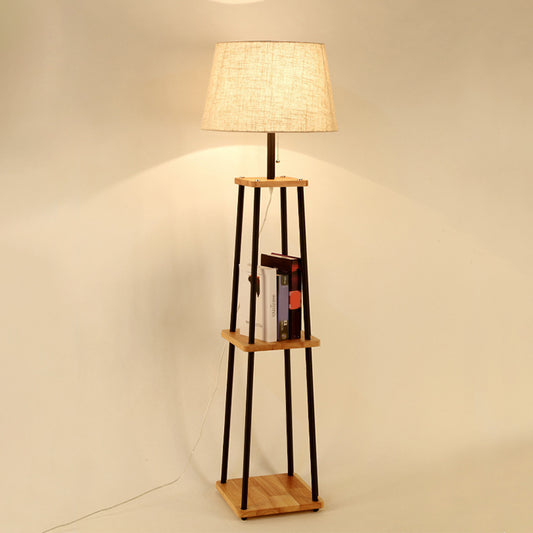 Fabric Cone/Drum/Tapered Floor Light Modern 1 Bulb Black/White/Wood Stand Up Lamp with Table/Storage Rack for Living Room Clearhalo 'Floor Lamps' 'Lamps' Lighting' 1949390
