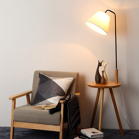 Conical Fabric Standing Floor Lamp Nordic 1 Head Wood 3-Leg Floor Light with Table Wood Clearhalo 'Floor Lamps' 'Lamps' Lighting' 1949391