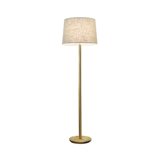 Drum Shade Bedside Floor Light Fabric Single-Bulb Minimalistic Standing Lamp in Wood Clearhalo 'Floor Lamps' 'Lamps' Lighting' 1949399