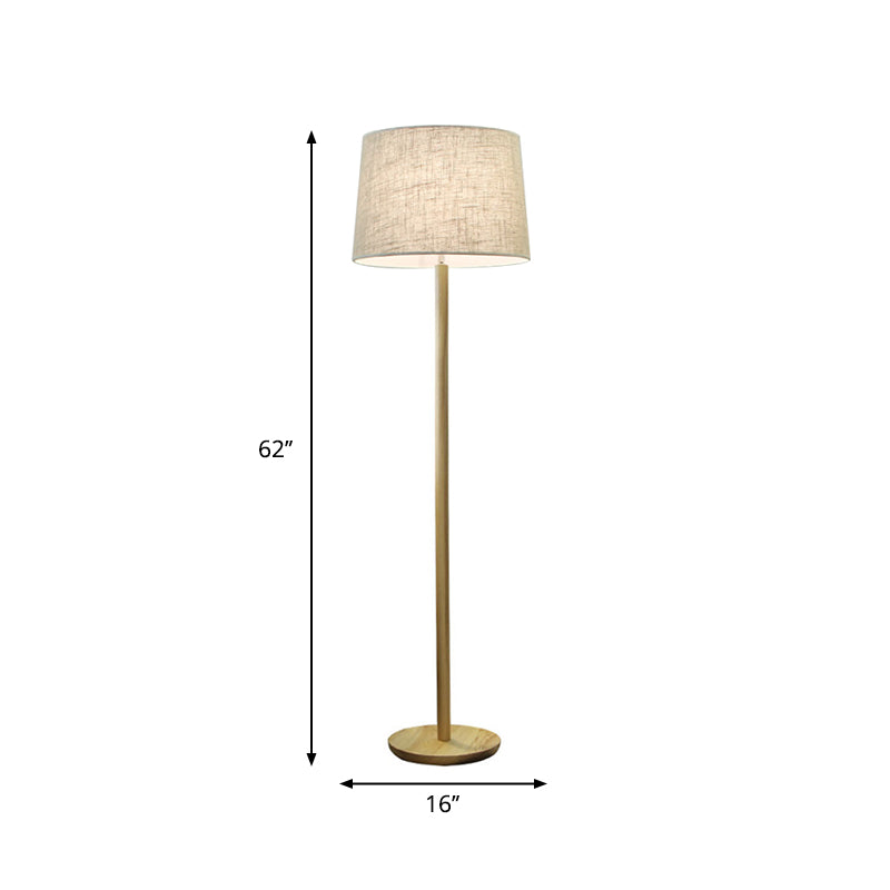 Drum Shade Bedside Floor Light Fabric Single-Bulb Minimalistic Standing Lamp in Wood Clearhalo 'Floor Lamps' 'Lamps' Lighting' 1949400