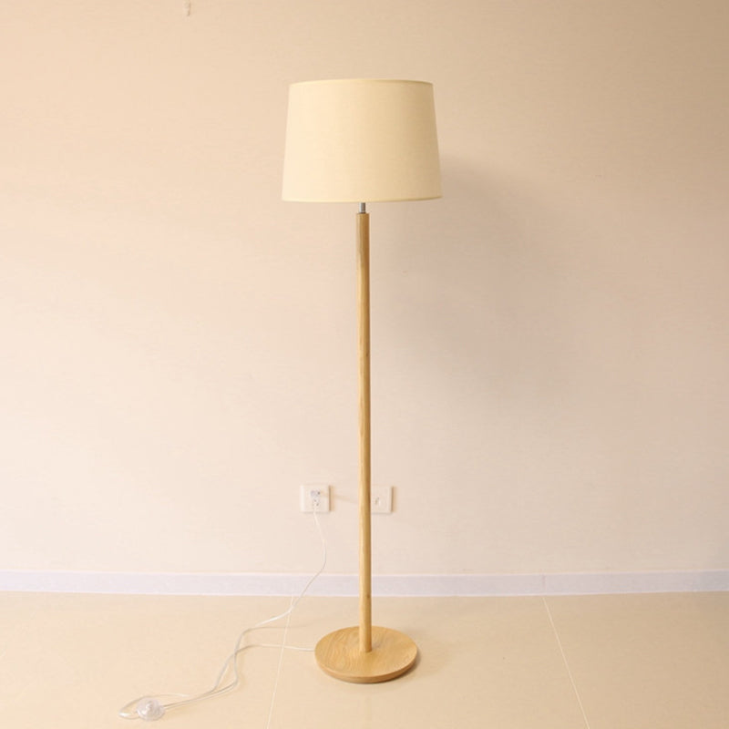 Simplicity Drum Floor Standing Lamp Fabric 1 Light Study Room Floor Light in Wood Clearhalo 'Floor Lamps' 'Lamps' Lighting' 1949403