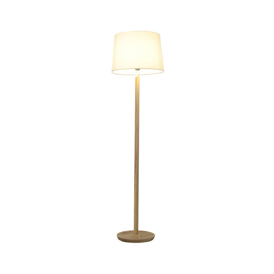 Simplicity Drum Floor Standing Lamp Fabric 1 Light Study Room Floor Light in Wood Clearhalo 'Floor Lamps' 'Lamps' Lighting' 1949404