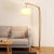 Cylinder Fabric Reading Floor Lamp Modern 1 Bulb Wood Floor Light with Bow Pole and Three-Foot Stand Wood Clearhalo 'Floor Lamps' 'Lamps' Lighting' 1949406