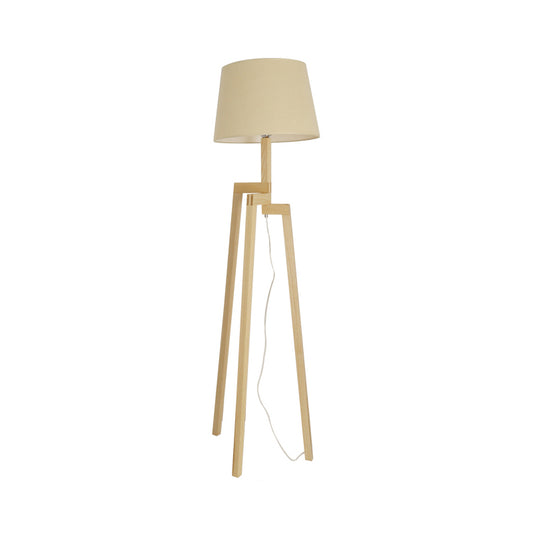 Novelty Simple Style Single Floor Lamp Wood Tapered Tripod Floor Light with Fabric Shade Clearhalo 'Floor Lamps' 'Lamps' Lighting' 1949419