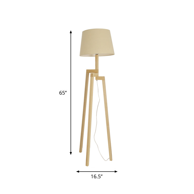 Novelty Simple Style Single Floor Lamp Wood Tapered Tripod Floor Light with Fabric Shade Clearhalo 'Floor Lamps' 'Lamps' Lighting' 1949420