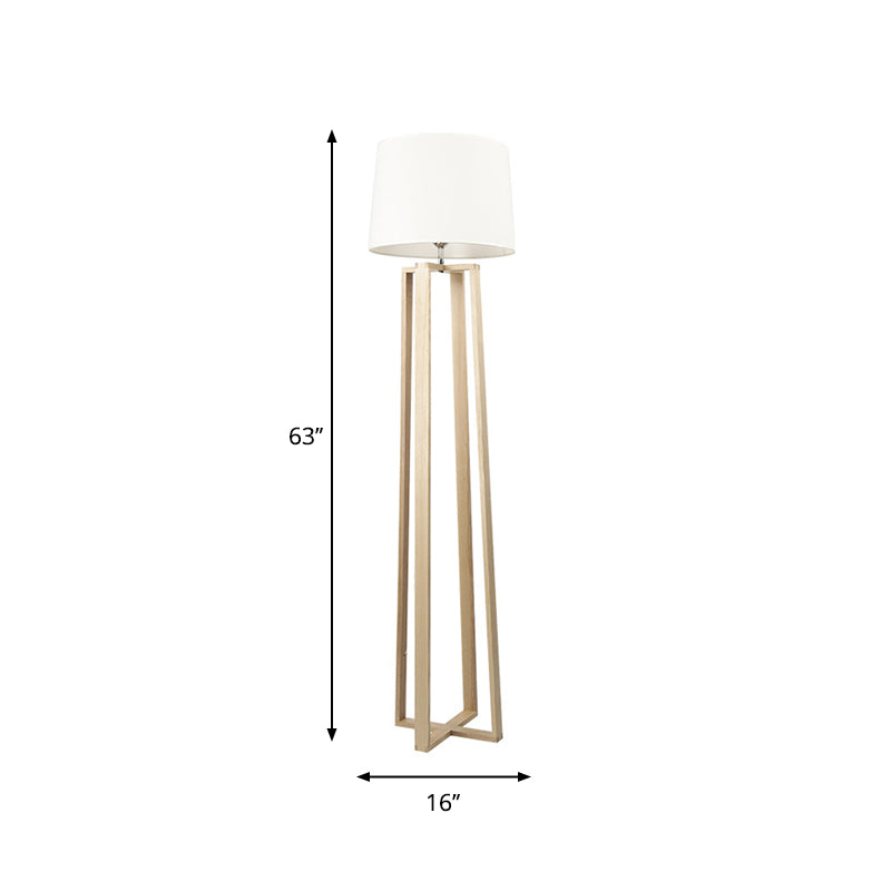 Wood Trapezoid Floor Light Contemporary 1-Light White Floor Standing Lamp with Barrel Fabric Shade Clearhalo 'Floor Lamps' 'Lamps' Lighting' 1949425