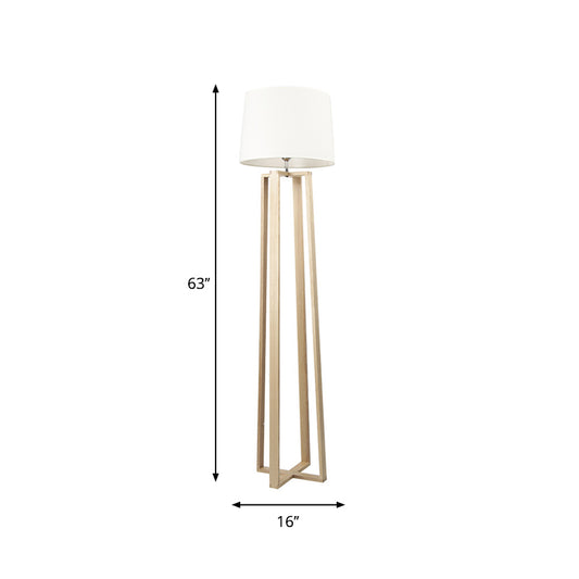 Wood Trapezoid Floor Light Contemporary 1-Light White Floor Standing Lamp with Barrel Fabric Shade Clearhalo 'Floor Lamps' 'Lamps' Lighting' 1949425