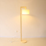 Cylindrical Fabric Floor Lamp Minimalist 1 Bulb Wood Stand Up Lamp with Right Angled Pole Clearhalo 'Floor Lamps' 'Lamps' Lighting' 1949427