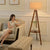 Tri-Leg Sitting Room Floor Lighting Wood 1 Head Modern Floor Lamp with Drum Fabric Shade in Beige/Brown Brown Clearhalo 'Floor Lamps' 'Lamps' Lighting' 1949436