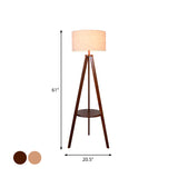 Tri-Leg Sitting Room Floor Lighting Wood 1 Head Modern Floor Lamp with Drum Fabric Shade in Beige/Brown Clearhalo 'Floor Lamps' 'Lamps' Lighting' 1949440