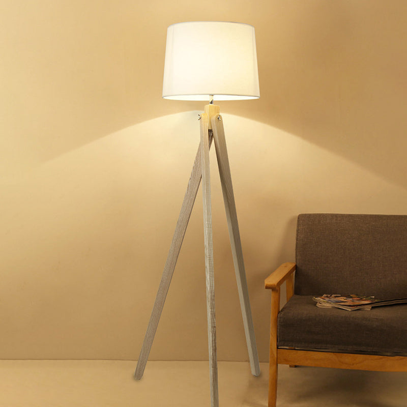 Fabric Tapered Drum Shade Floor Light Simple 1-Light Beige Tri-Leg Standing Lamp Clearhalo 'Floor Lamps' 'Lamps' Lighting' 1949454