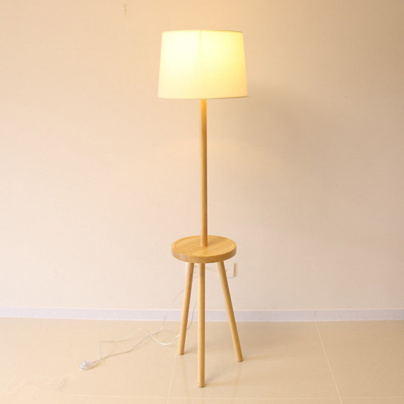 White Drum Floor Lighting Nordic 1 Head Fabric Stand Up Lamp with Tripod and Table Clearhalo 'Floor Lamps' 'Lamps' Lighting' 1949464