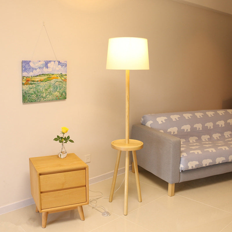 White Drum Floor Lighting Nordic 1 Head Fabric Stand Up Lamp with Tripod and Table Clearhalo 'Floor Lamps' 'Lamps' Lighting' 1949465