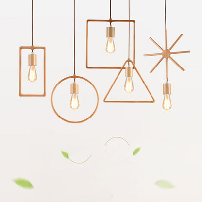 Square/Round/Triangle Pendulum Light Simplicity Wooden 1 Bulb Dining Room Pendant Lighting in Beige Wood Rectangle Clearhalo 'Ceiling Lights' 'Modern Pendants' 'Modern' 'Pendant Lights' 'Pendants' Lighting' 1949473