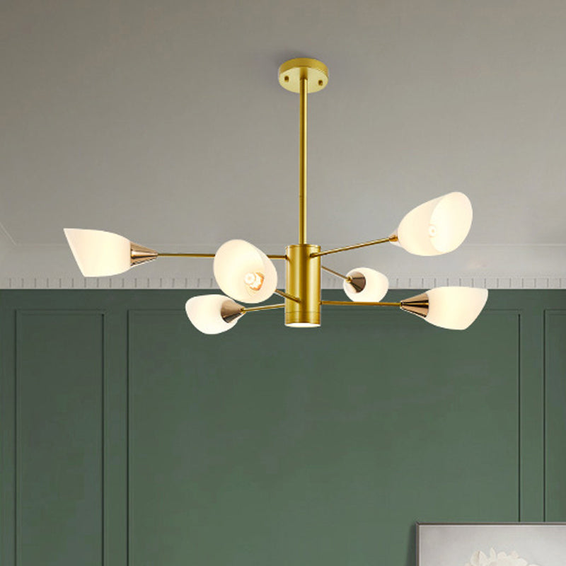 6/10/16 Bulbs Living Room Ceiling Pendant Postmodern Black/Gold Chandelier with Tulip White Glass Shade 6 Gold Clearhalo 'Ceiling Lights' 'Chandeliers' 'Modern Chandeliers' 'Modern' Lighting' 1949492