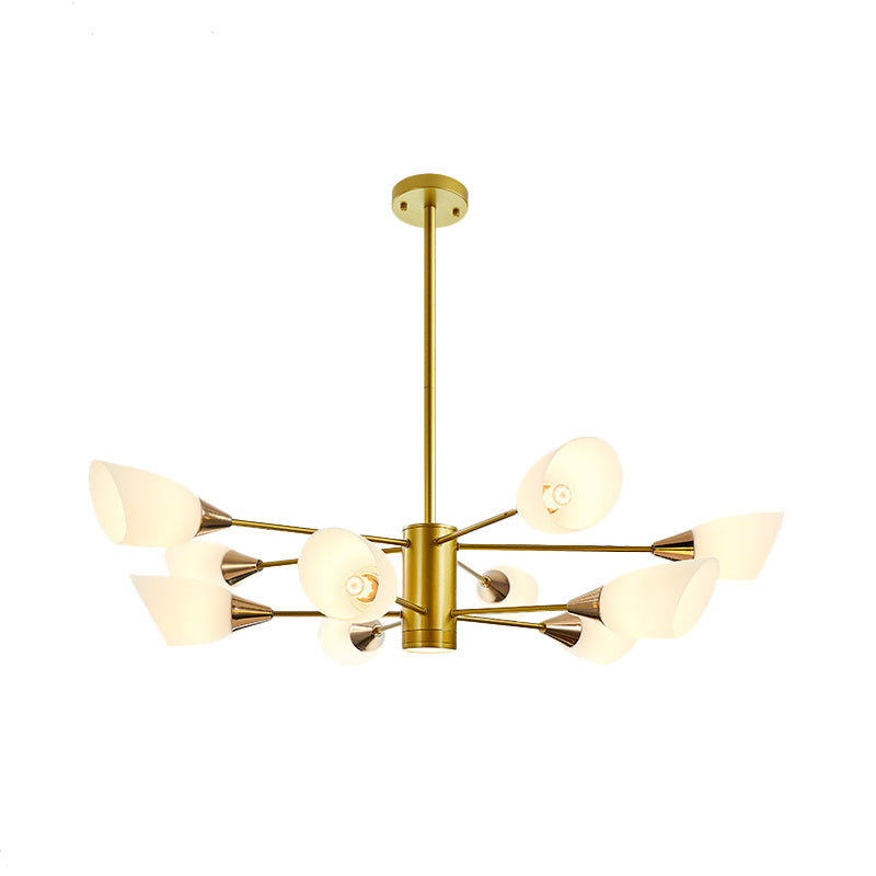 6/10/16 Bulbs Living Room Ceiling Pendant Postmodern Black/Gold Chandelier with Tulip White Glass Shade 10 Gold Clearhalo 'Ceiling Lights' 'Chandeliers' 'Modern Chandeliers' 'Modern' Lighting' 1949496