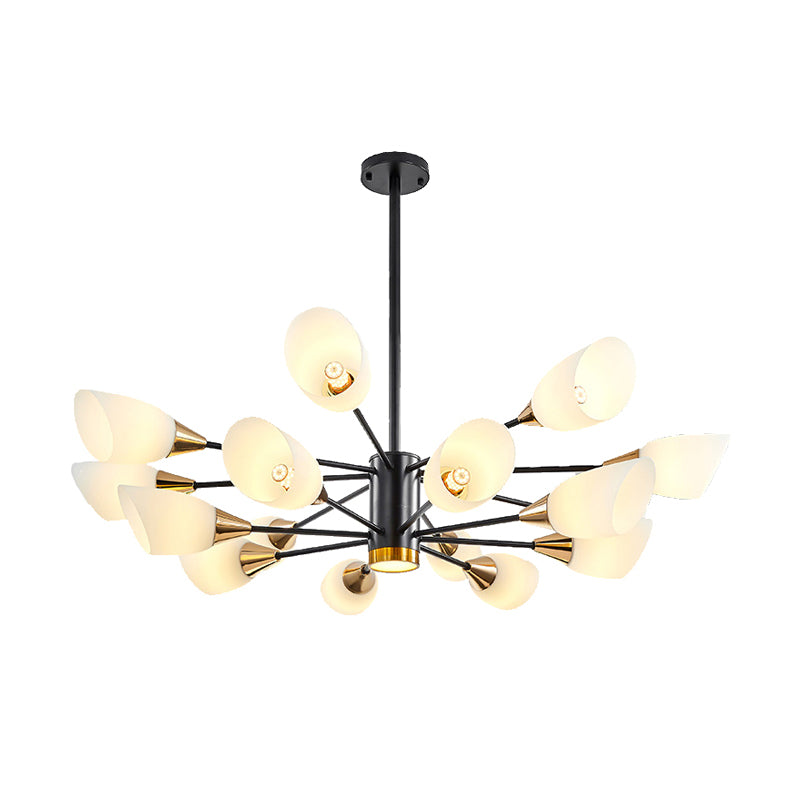 6/10/16 Bulbs Living Room Ceiling Pendant Postmodern Black/Gold Chandelier with Tulip White Glass Shade Clearhalo 'Ceiling Lights' 'Chandeliers' 'Modern Chandeliers' 'Modern' Lighting' 1949515