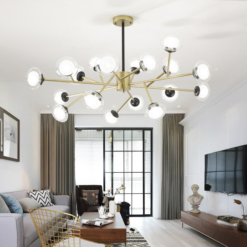 Black/Gold Bough Ceiling Chandelier Postmodern 6/15/18 Heads Metal Hanging Light Kit with Ball Milky Glass Shade 18 Gold Clearhalo 'Ceiling Lights' 'Chandeliers' 'Modern Chandeliers' 'Modern' Lighting' 1949517