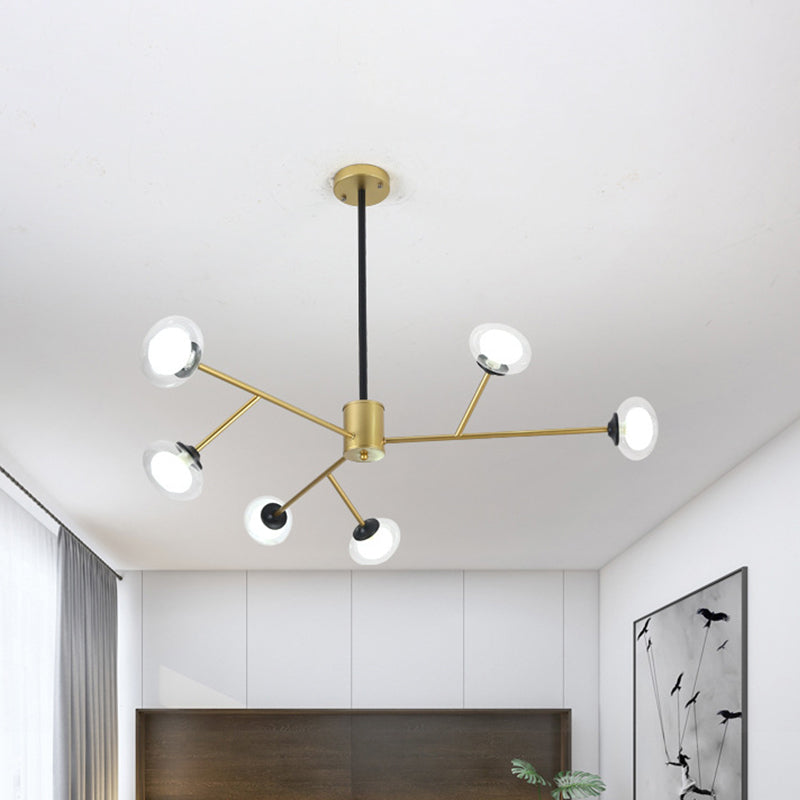 Black/Gold Bough Ceiling Chandelier Postmodern 6/15/18 Heads Metal Hanging Light Kit with Ball Milky Glass Shade 6 Gold Clearhalo 'Ceiling Lights' 'Chandeliers' 'Modern Chandeliers' 'Modern' Lighting' 1949521