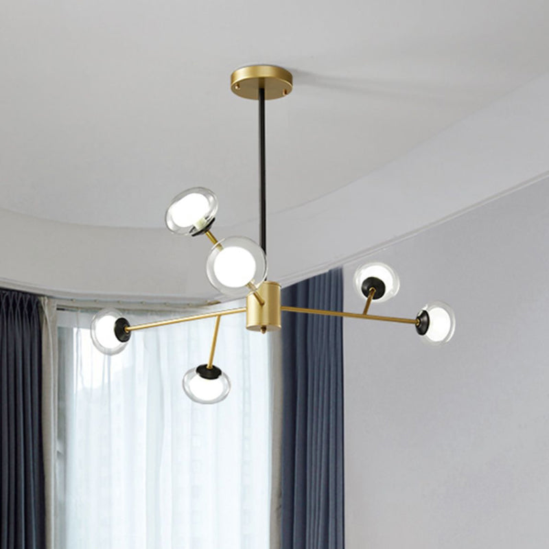 Black/Gold Bough Ceiling Chandelier Postmodern 6/15/18 Heads Metal Hanging Light Kit with Ball Milky Glass Shade Clearhalo 'Ceiling Lights' 'Chandeliers' 'Modern Chandeliers' 'Modern' Lighting' 1949522