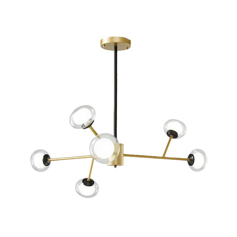 Black/Gold Bough Ceiling Chandelier Postmodern 6/15/18 Heads Metal Hanging Light Kit with Ball Milky Glass Shade Clearhalo 'Ceiling Lights' 'Chandeliers' 'Modern Chandeliers' 'Modern' Lighting' 1949523