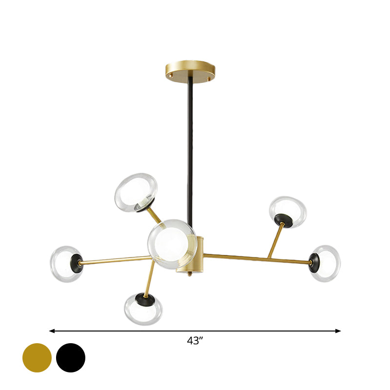 Black/Gold Bough Ceiling Chandelier Postmodern 6/15/18 Heads Metal Hanging Light Kit with Ball Milky Glass Shade Clearhalo 'Ceiling Lights' 'Chandeliers' 'Modern Chandeliers' 'Modern' Lighting' 1949524