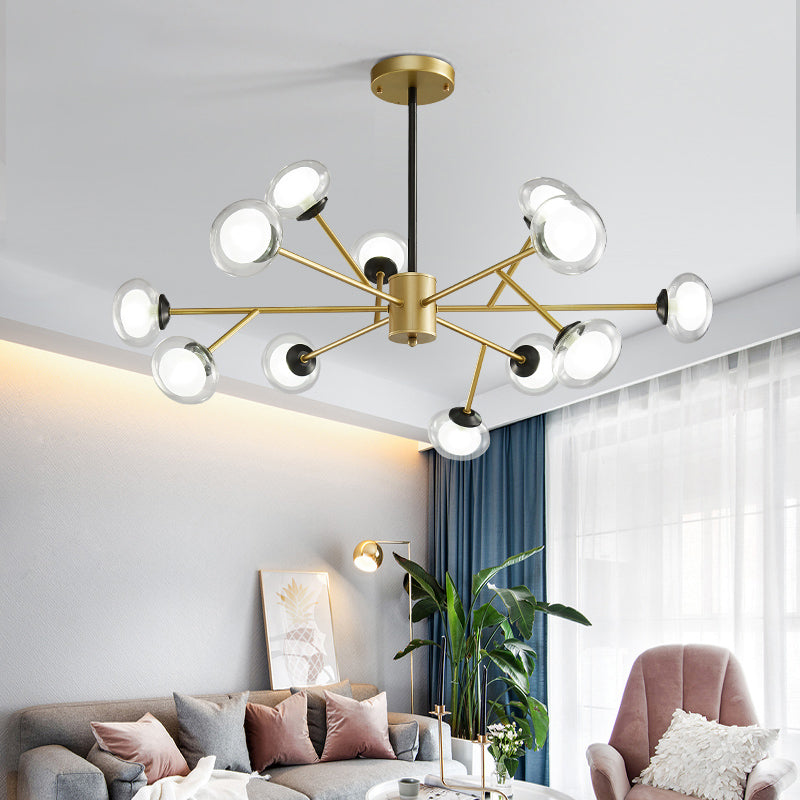 Black/Gold Bough Ceiling Chandelier Postmodern 6/15/18 Heads Metal Hanging Light Kit with Ball Milky Glass Shade 12 Gold Clearhalo 'Ceiling Lights' 'Chandeliers' 'Modern Chandeliers' 'Modern' Lighting' 1949525