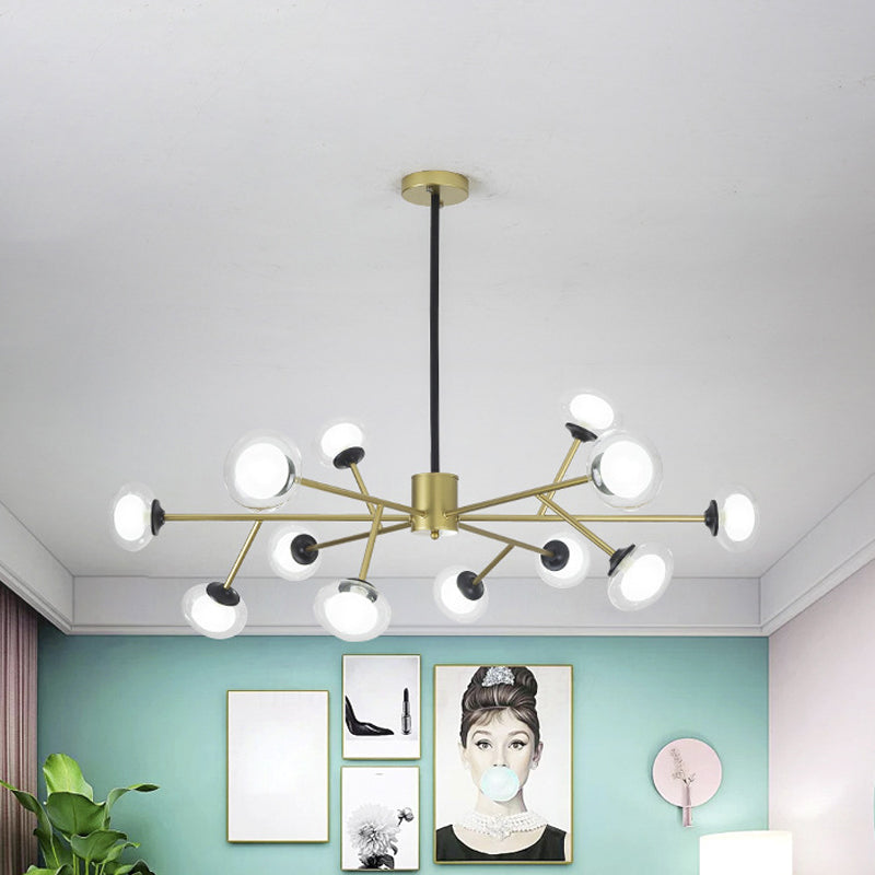 Black/Gold Bough Ceiling Chandelier Postmodern 6/15/18 Heads Metal Hanging Light Kit with Ball Milky Glass Shade Clearhalo 'Ceiling Lights' 'Chandeliers' 'Modern Chandeliers' 'Modern' Lighting' 1949526
