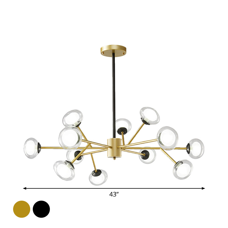 Black/Gold Bough Ceiling Chandelier Postmodern 6/15/18 Heads Metal Hanging Light Kit with Ball Milky Glass Shade Clearhalo 'Ceiling Lights' 'Chandeliers' 'Modern Chandeliers' 'Modern' Lighting' 1949529