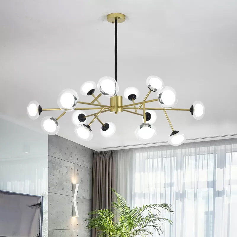 Black/Gold Bough Ceiling Chandelier Postmodern 6/15/18 Heads Metal Hanging Light Kit with Ball Milky Glass Shade 15 Gold Clearhalo 'Ceiling Lights' 'Chandeliers' 'Modern Chandeliers' 'Modern' Lighting' 1949530