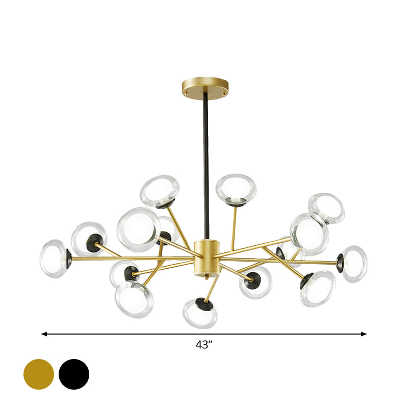Black/Gold Bough Ceiling Chandelier Postmodern 6/15/18 Heads Metal Hanging Light Kit with Ball Milky Glass Shade Clearhalo 'Ceiling Lights' 'Chandeliers' 'Modern Chandeliers' 'Modern' Lighting' 1949533