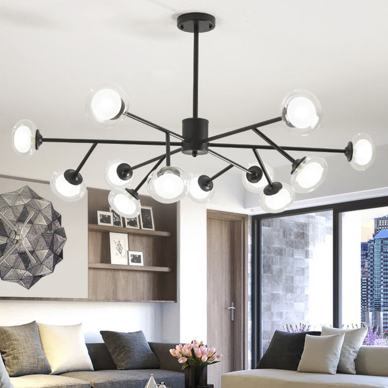 Black/Gold Bough Ceiling Chandelier Postmodern 6/15/18 Heads Metal Hanging Light Kit with Ball Milky Glass Shade 12 Black Clearhalo 'Ceiling Lights' 'Chandeliers' 'Modern Chandeliers' 'Modern' Lighting' 1949537