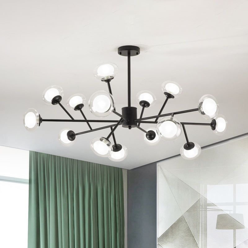 Black/Gold Bough Ceiling Chandelier Postmodern 6/15/18 Heads Metal Hanging Light Kit with Ball Milky Glass Shade Clearhalo 'Ceiling Lights' 'Chandeliers' 'Modern Chandeliers' 'Modern' Lighting' 1949541