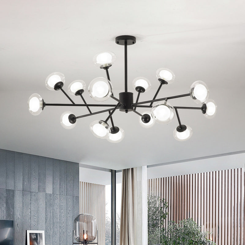 Black/Gold Bough Ceiling Chandelier Postmodern 6/15/18 Heads Metal Hanging Light Kit with Ball Milky Glass Shade Clearhalo 'Ceiling Lights' 'Chandeliers' 'Modern Chandeliers' 'Modern' Lighting' 1949542