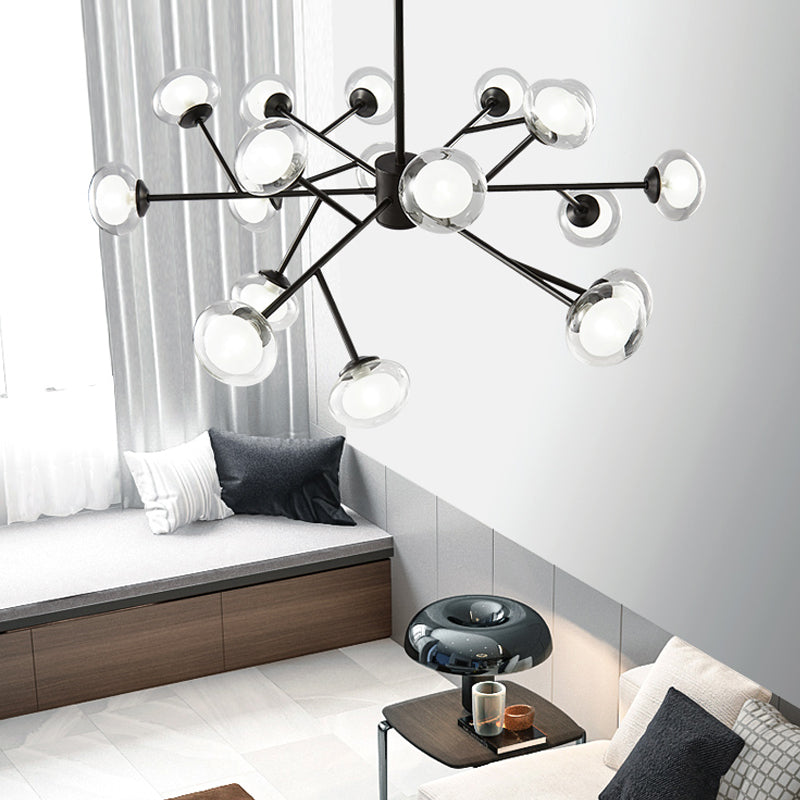 Black/Gold Bough Ceiling Chandelier Postmodern 6/15/18 Heads Metal Hanging Light Kit with Ball Milky Glass Shade 18 Black Clearhalo 'Ceiling Lights' 'Chandeliers' 'Modern Chandeliers' 'Modern' Lighting' 1949544