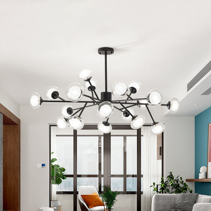 Black/Gold Bough Ceiling Chandelier Postmodern 6/15/18 Heads Metal Hanging Light Kit with Ball Milky Glass Shade Clearhalo 'Ceiling Lights' 'Chandeliers' 'Modern Chandeliers' 'Modern' Lighting' 1949545