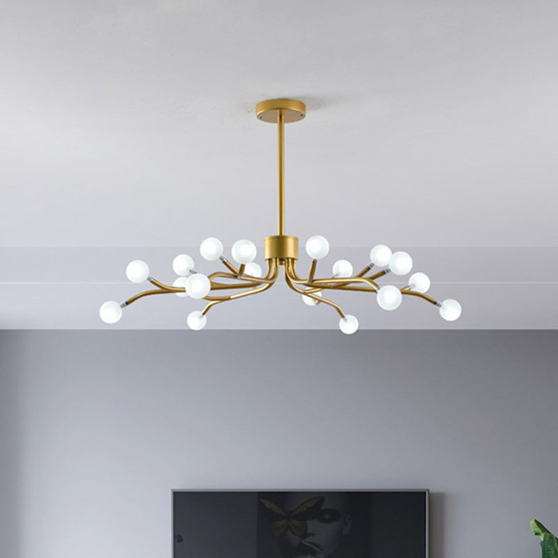 Branching Chandelier Lamp Postmodern Frosted White Ball Glass 18 Heads Dining Room Hanging Light in Black/Gold Clearhalo 'Ceiling Lights' 'Chandeliers' 'Modern Chandeliers' 'Modern' Lighting' 1949554