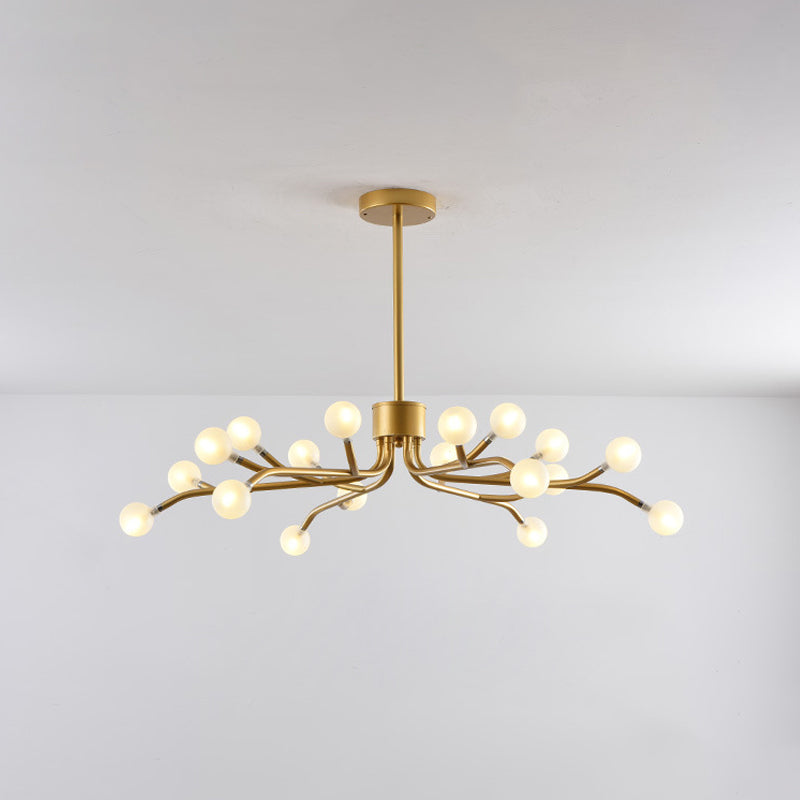 Branching Chandelier Lamp Postmodern Frosted White Ball Glass 18 Heads Dining Room Hanging Light in Black/Gold Clearhalo 'Ceiling Lights' 'Chandeliers' 'Modern Chandeliers' 'Modern' Lighting' 1949555